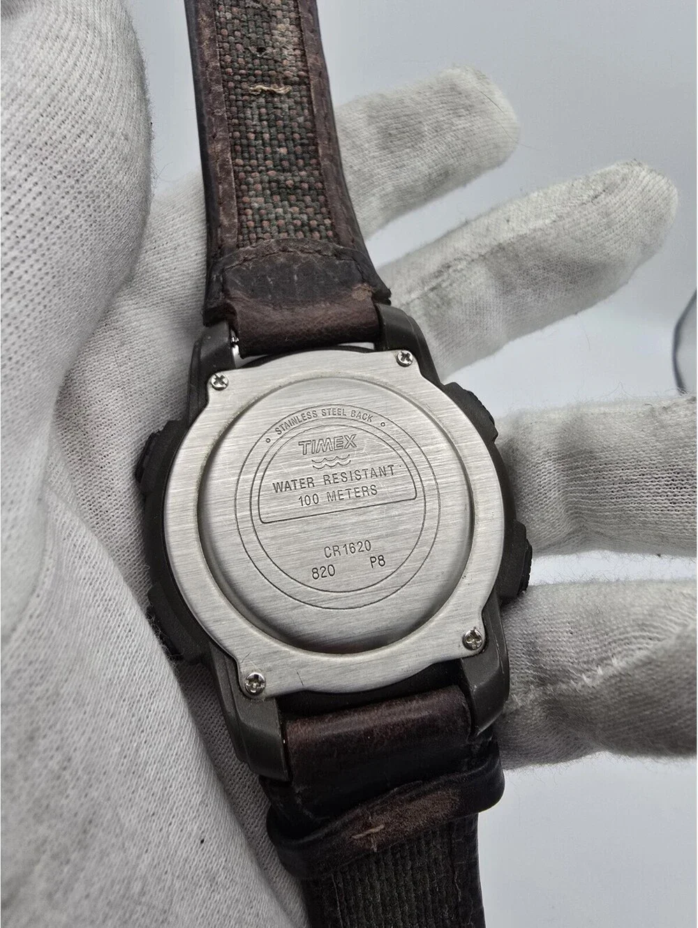 Timex Expedition Quartz Digital Compass Black Case Green Dial Brown Leather